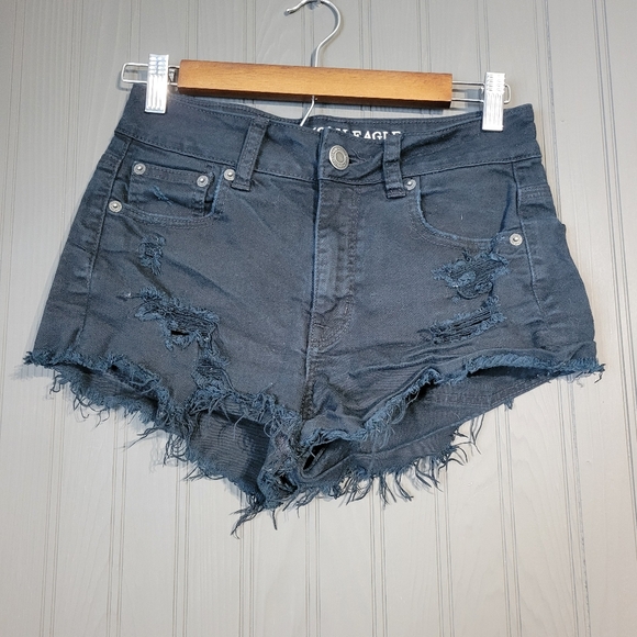 American Eagle Outfitters Pants - American Eagle Distressed Jean Shorts Cut Off Stretch Denim Black Women's Size 2